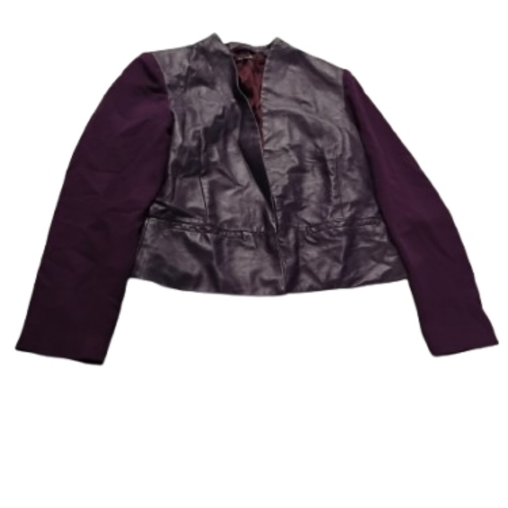Raoul Women's Purple Leather Panel Hook Closure Blazer Suit Jacket